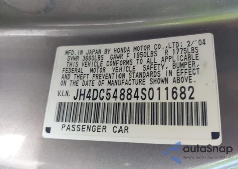 2004 Acura Rsx z USA, uszkodzony, nr VIN JH4DC54884S011682